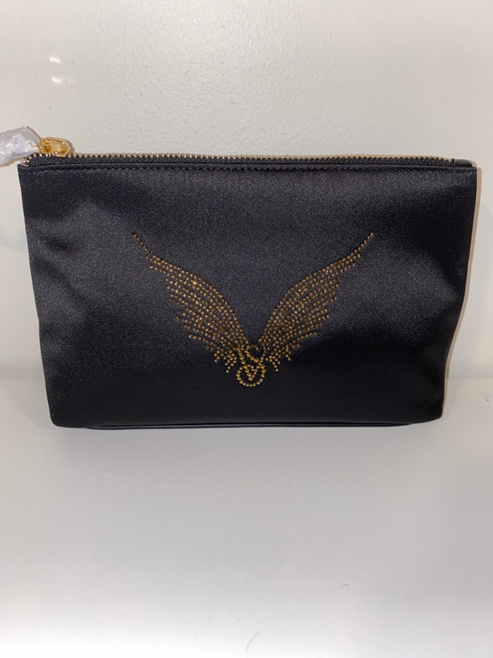 Victoria’s Secret Black Satin Pouch with Gold Wing Stud Detail